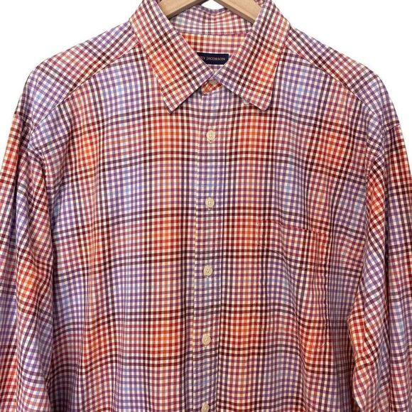 Henry Jacobson XL Pastel Check Button Down Dress Shirt Purple Pink Blue White - Picture 2 of 10